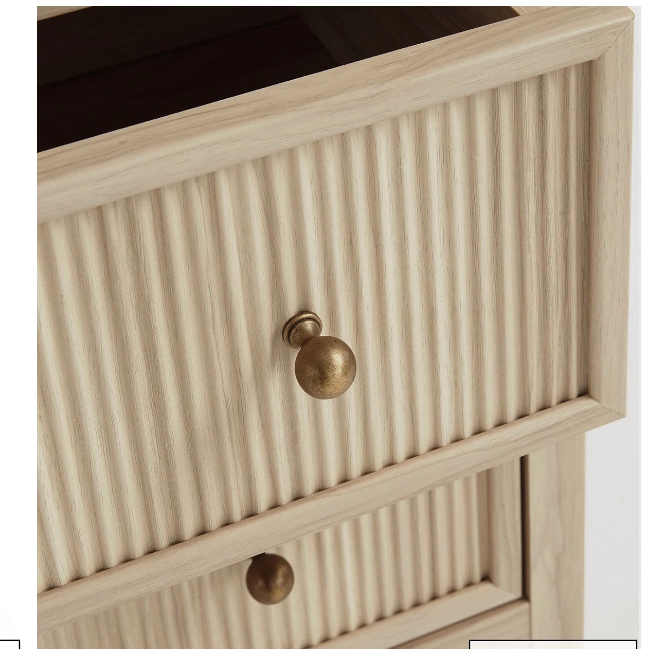 Vera 2 Drawer Bedside Table - Ribbed Wood Nightstand with Brass Knobs