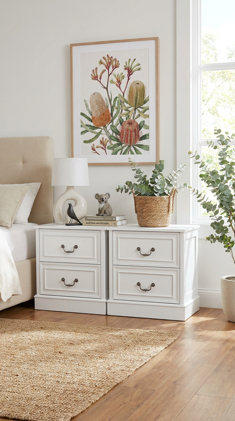Hampton Vintage White Bedside Table Set of 2