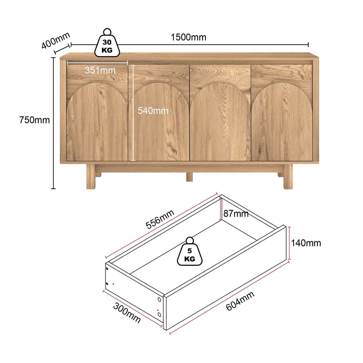 150cm 4-Door Sideboard Buffet Cabinet