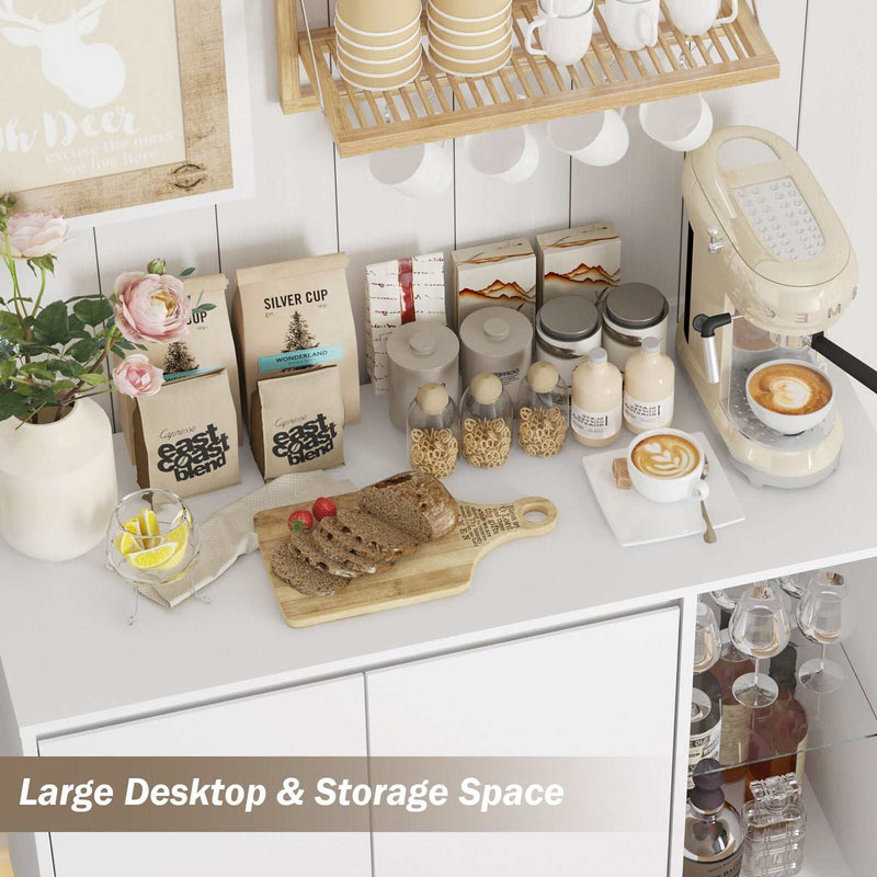 White Sideboard Buffet with LED Lights Storage Cabinet Cupboard Set of 2 Living Room
