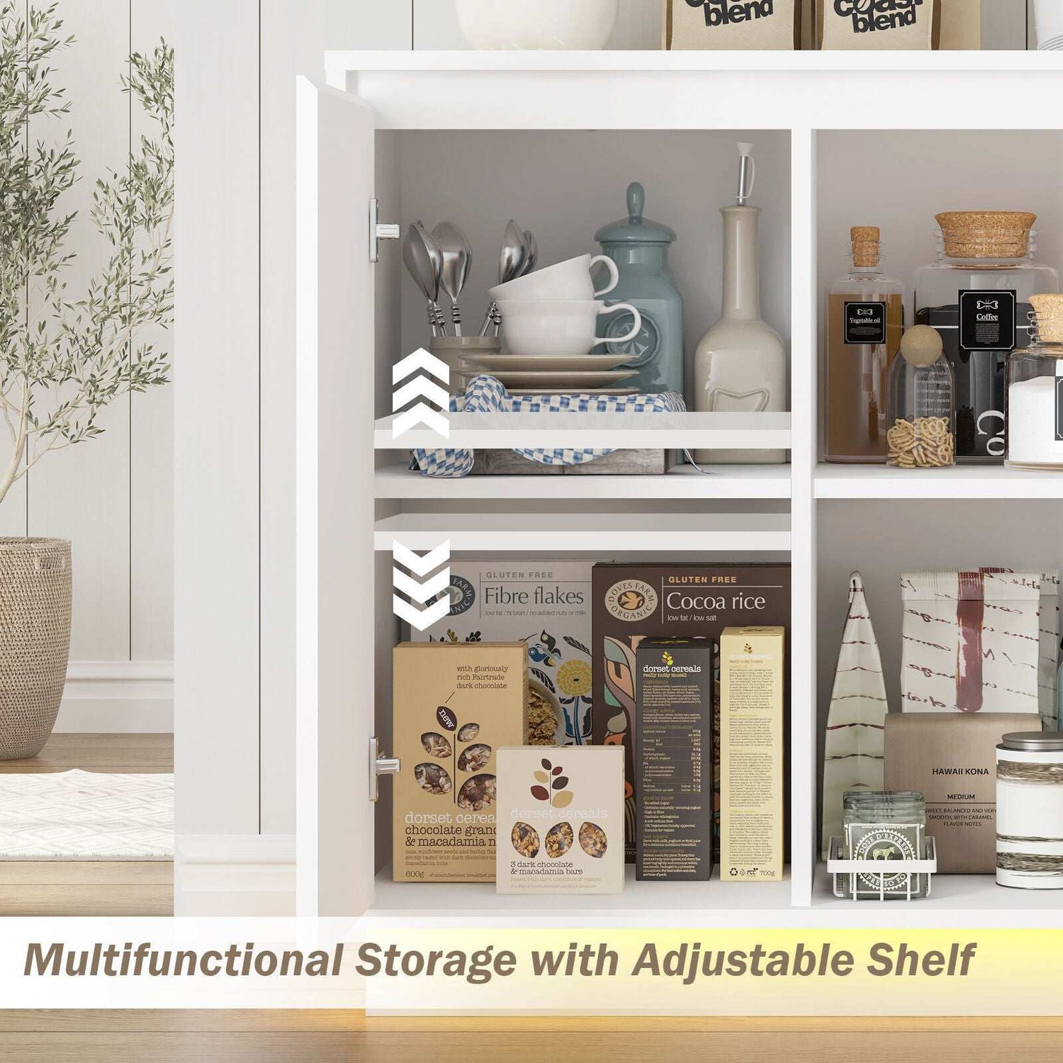 White Sideboard Buffet with LED Lights Storage Cabinet Cupboard Set of 2 Living Room