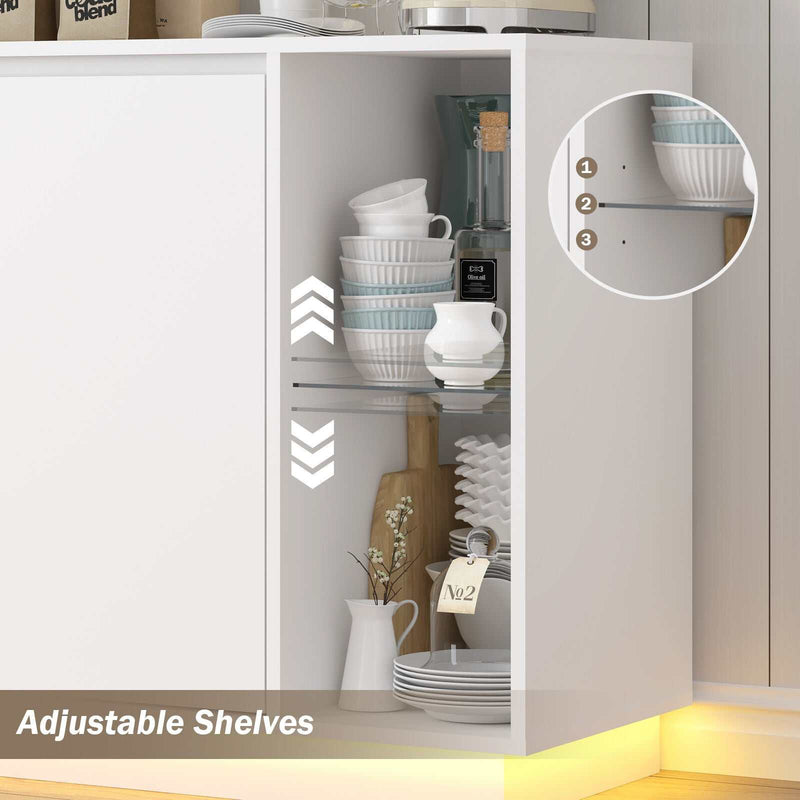 White Sideboard Buffet with LED Lights Storage Cabinet Cupboard Set of 2 Living Room