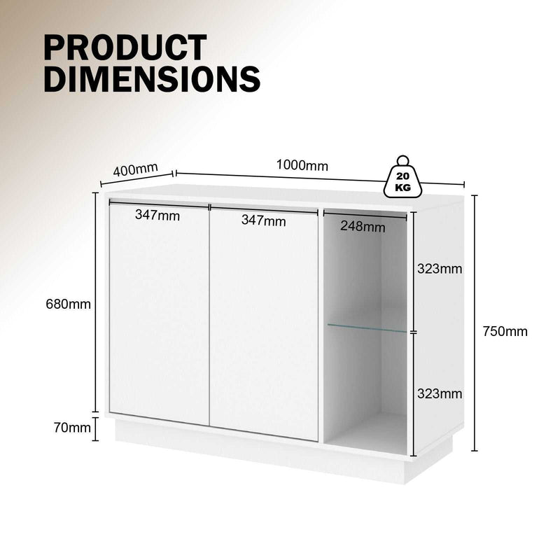 White Sideboard Buffet with LED Lights Storage Cabinet Cupboard Set of 2 Living Room