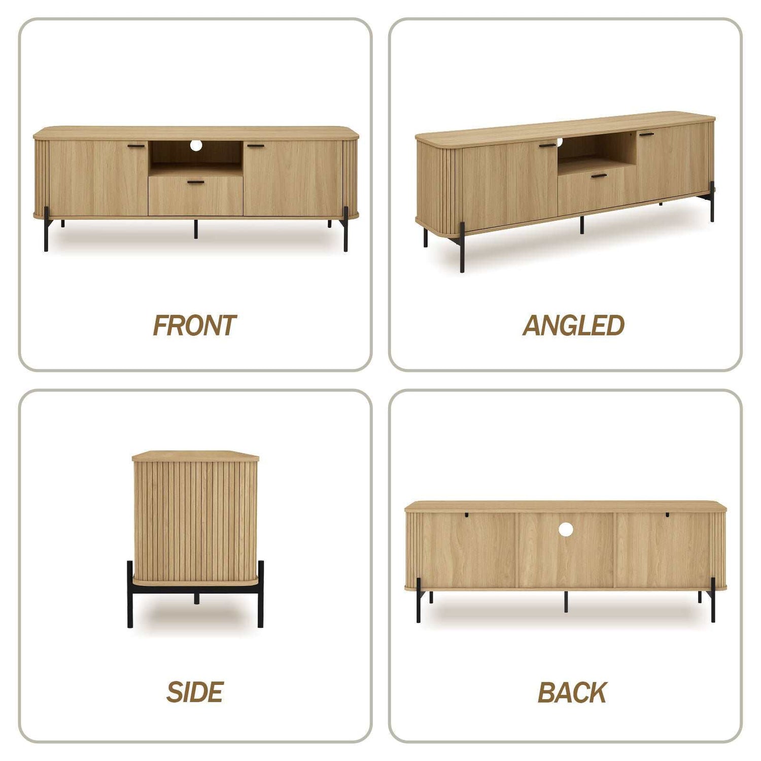 Fluted TV Entertainment Unit | 160CM Fluted TV Cabinet TV Unit for Bedroom & Living Room Natural Oak