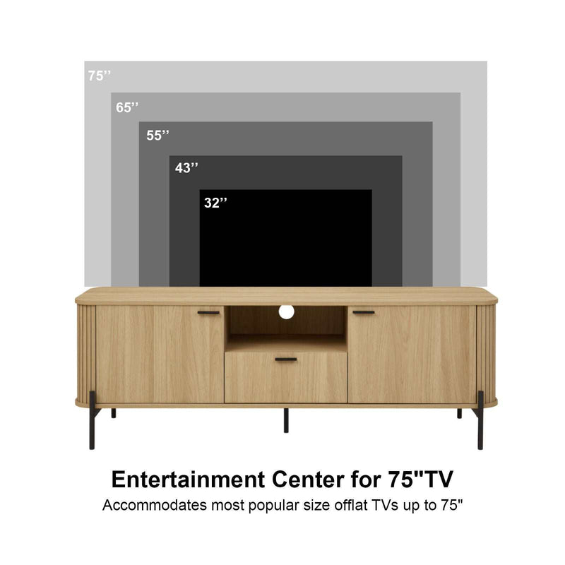 Fluted TV Entertainment Unit | 160CM Fluted TV Cabinet TV Unit for Bedroom & Living Room Natural Oak
