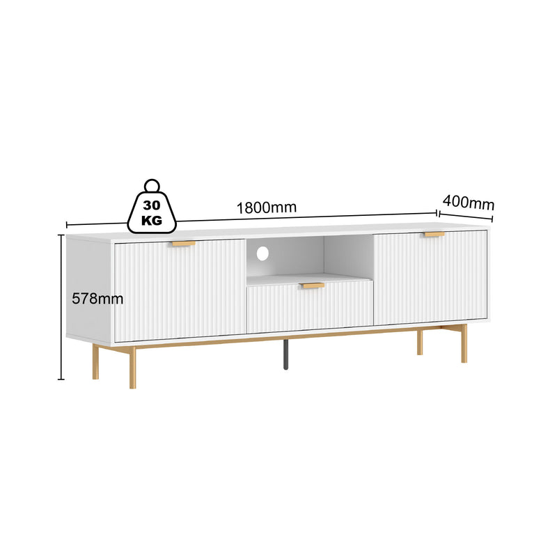 SIENA Fluted Entertainment Unit | White 180cm TV Stand with Gold Accents
