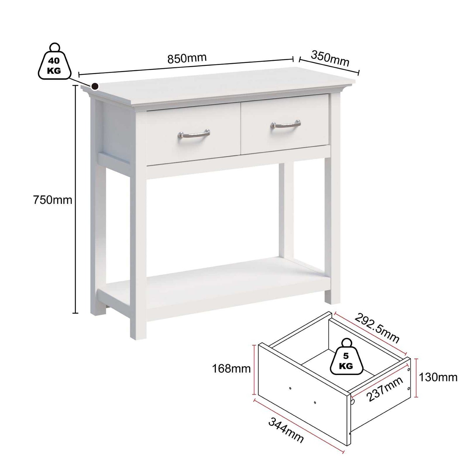 Ashford Console Table White Dressers 2-Drawer Entryway Hallway Side Table