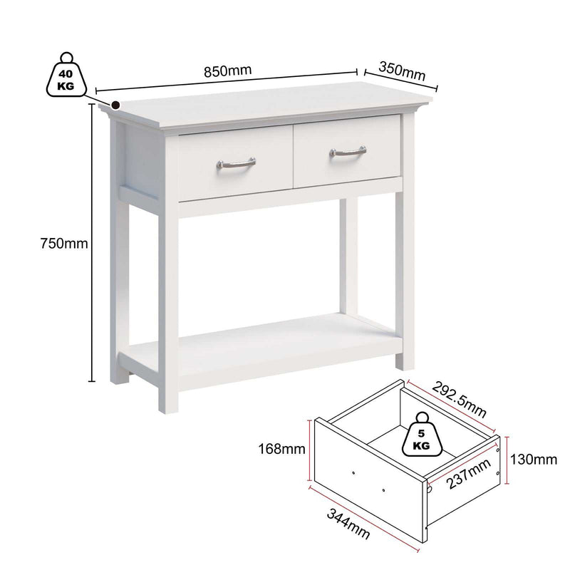 Ashford Console Table White Dressers 2-Drawer Entryway Hallway Side Table