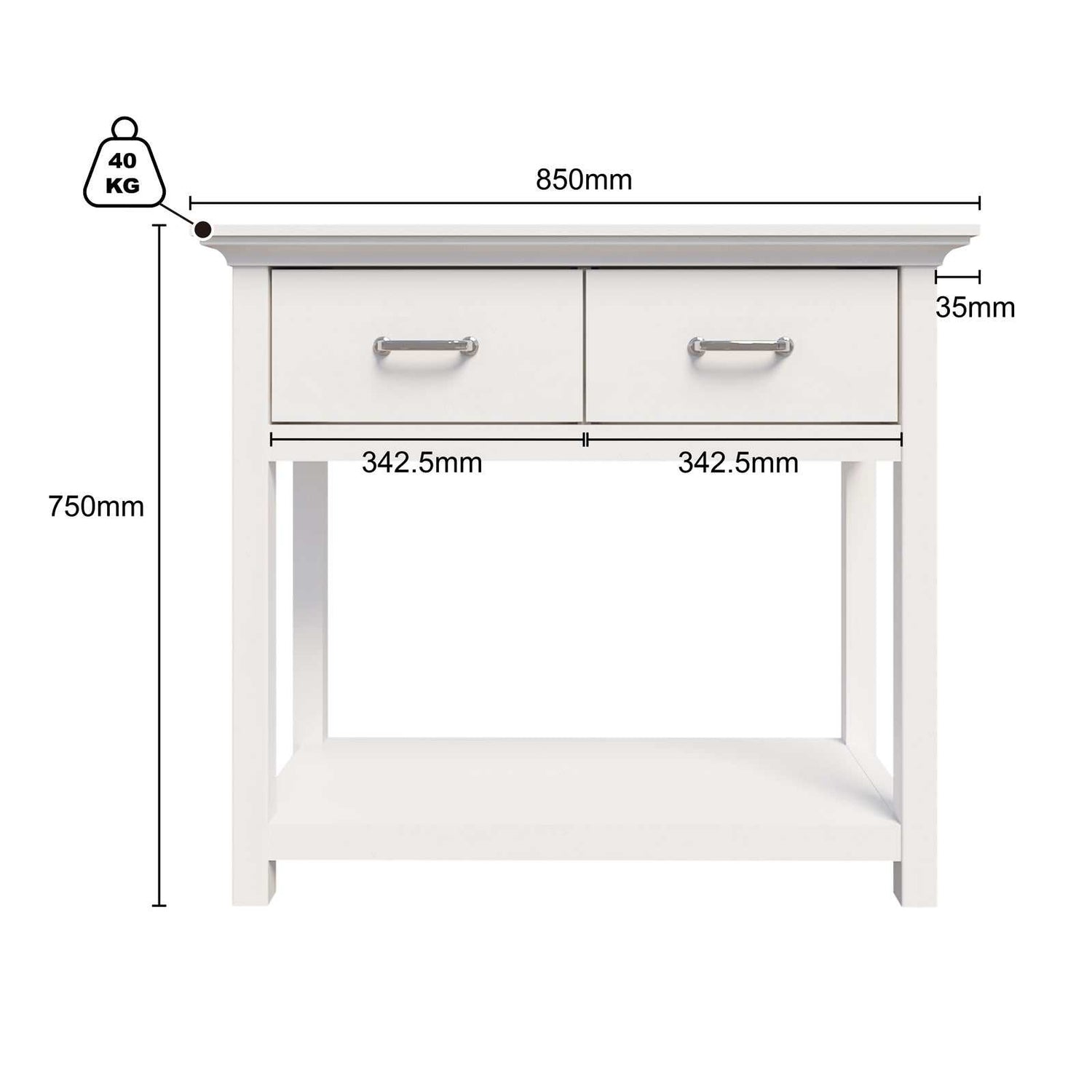 Ashford Console Table White Dressers 2-Drawer Entryway Hallway Side Table