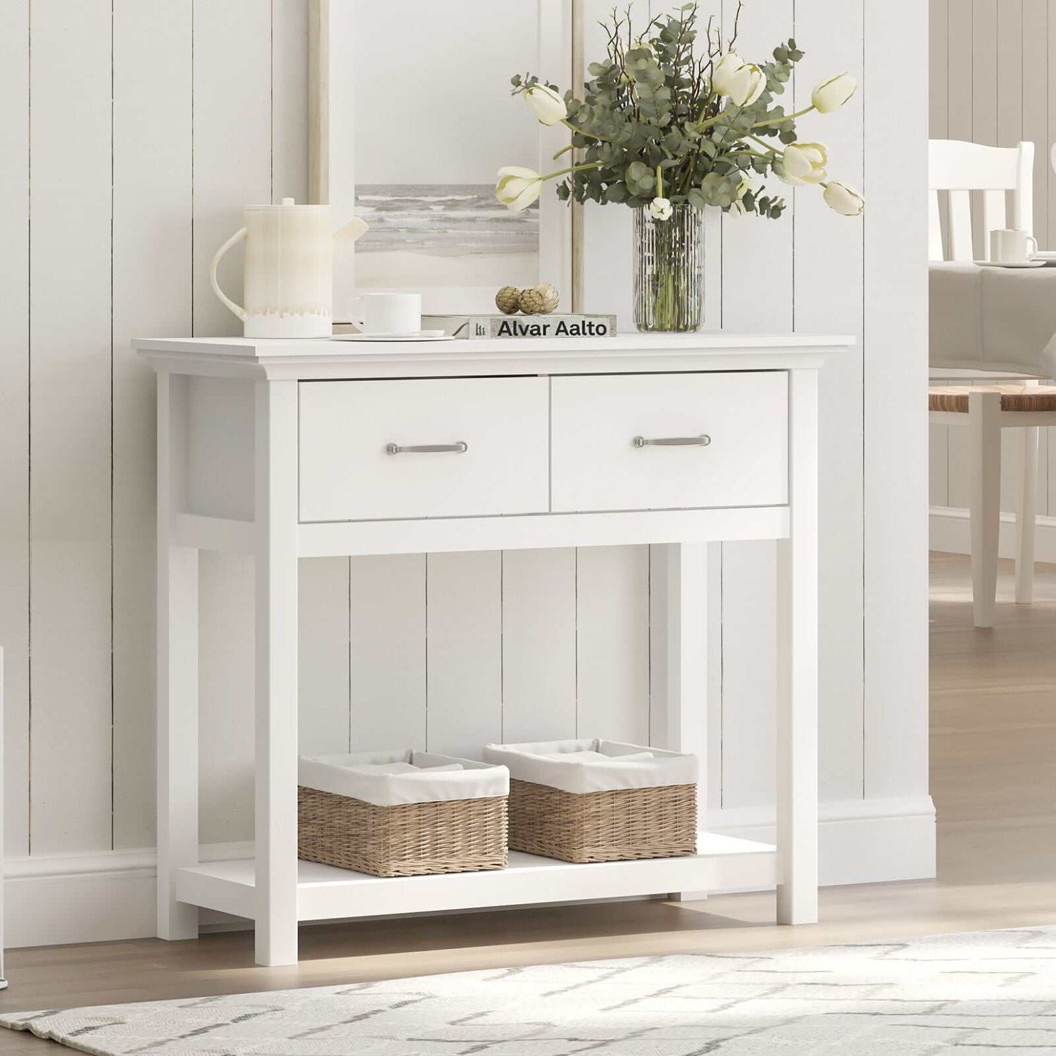 Ashford Console Table White Dressers 2-Drawer Entryway Hallway Side Table