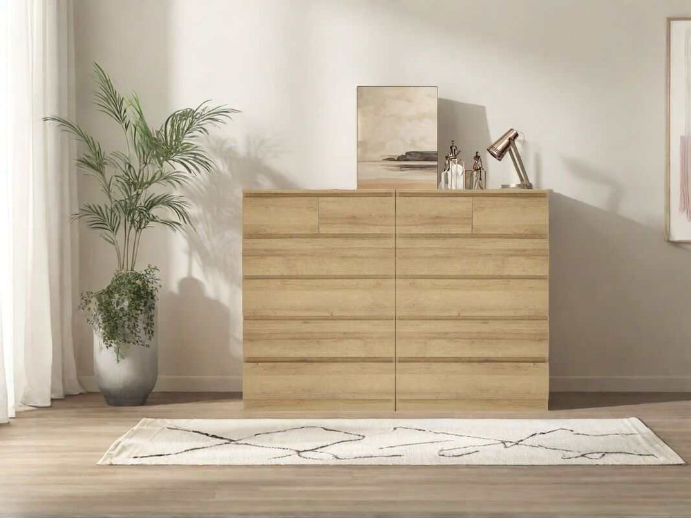 Light oak 2 sets chest of drawers, modern design, minimalist storage solution, 12-drawer dresser, versatile organization.