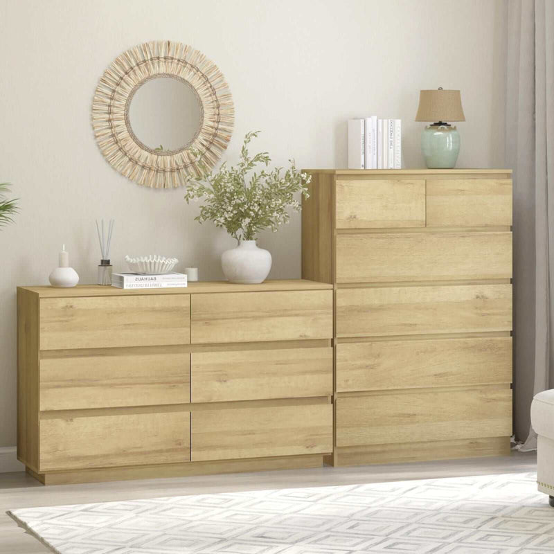 Light oak 12 drawers chest of drawers with tallboy and lowboy, featuring a minimalist design for stylish, space-saving storage.