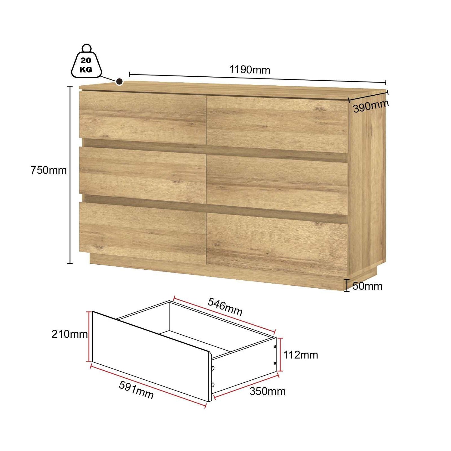 Light Oak 12 Drawers Chest of Drawers Tallboy Dresser | Space-Saving Storage Solution