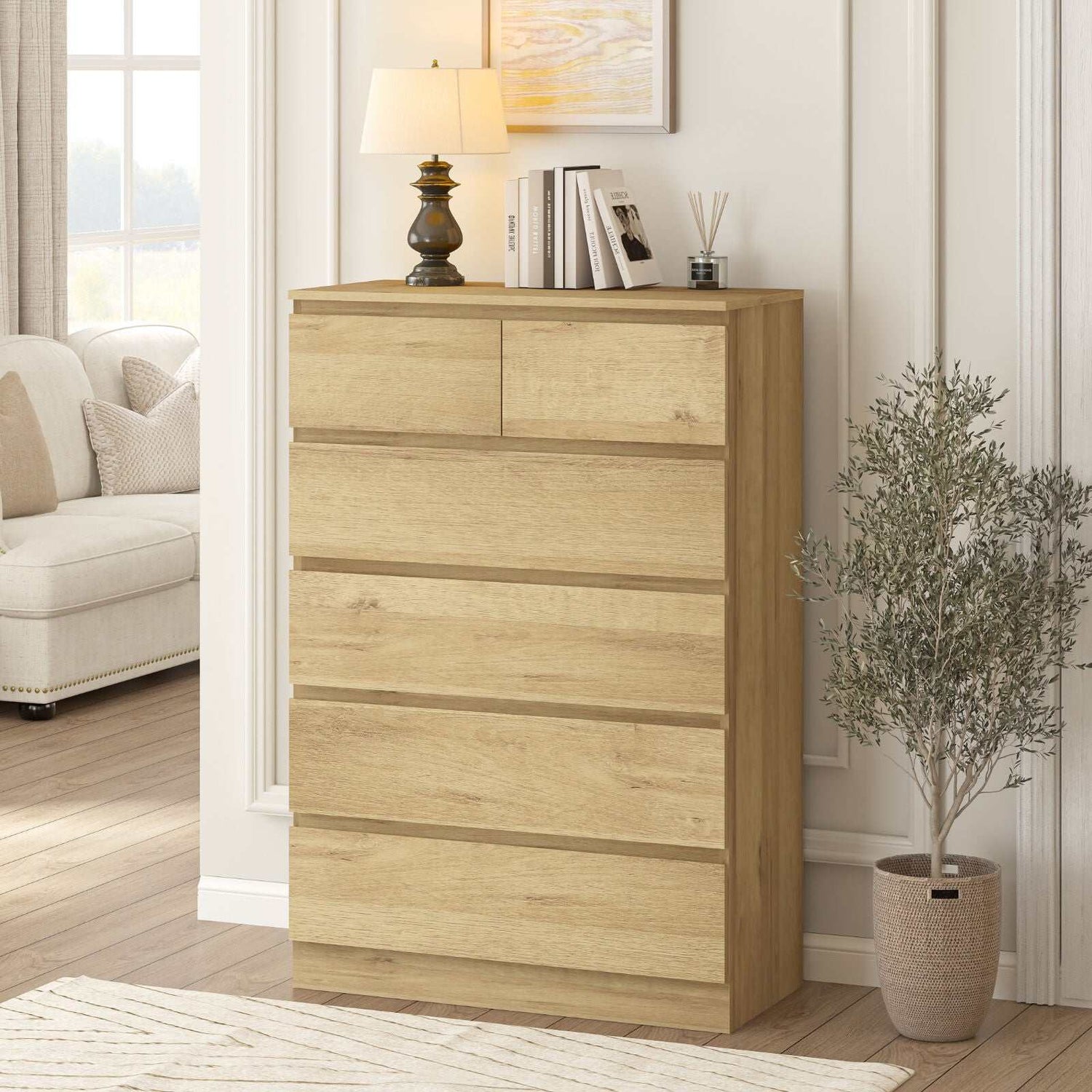 Light Oak 12 Drawers Chest of Drawers Tallboy Dresser | Space-Saving Storage Solution