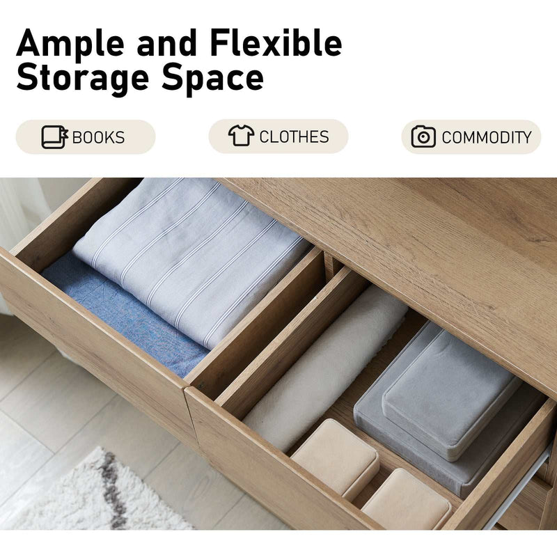 Light Oak 6 Drawers Chest of Drawers Tallboy Dresser Stylish & Space - Saving Storage Solution