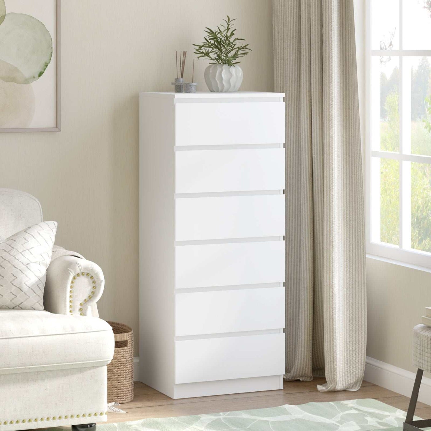 White Dresser 6 Chest of Drawers Dresser | Minimalist Storage for Bedroom