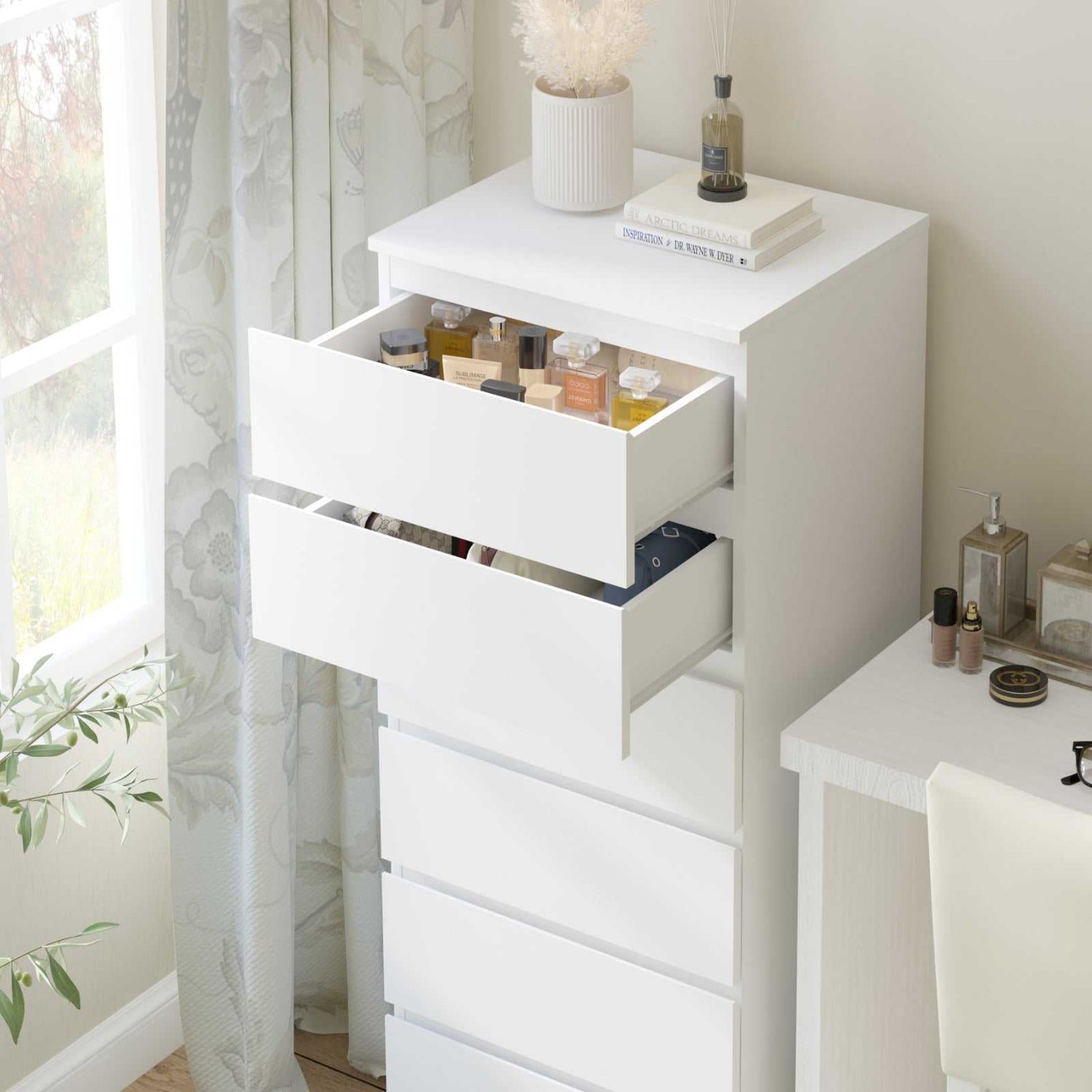 White Dresser 6 Chest of Drawers Dresser | Minimalist Storage for Bedroom