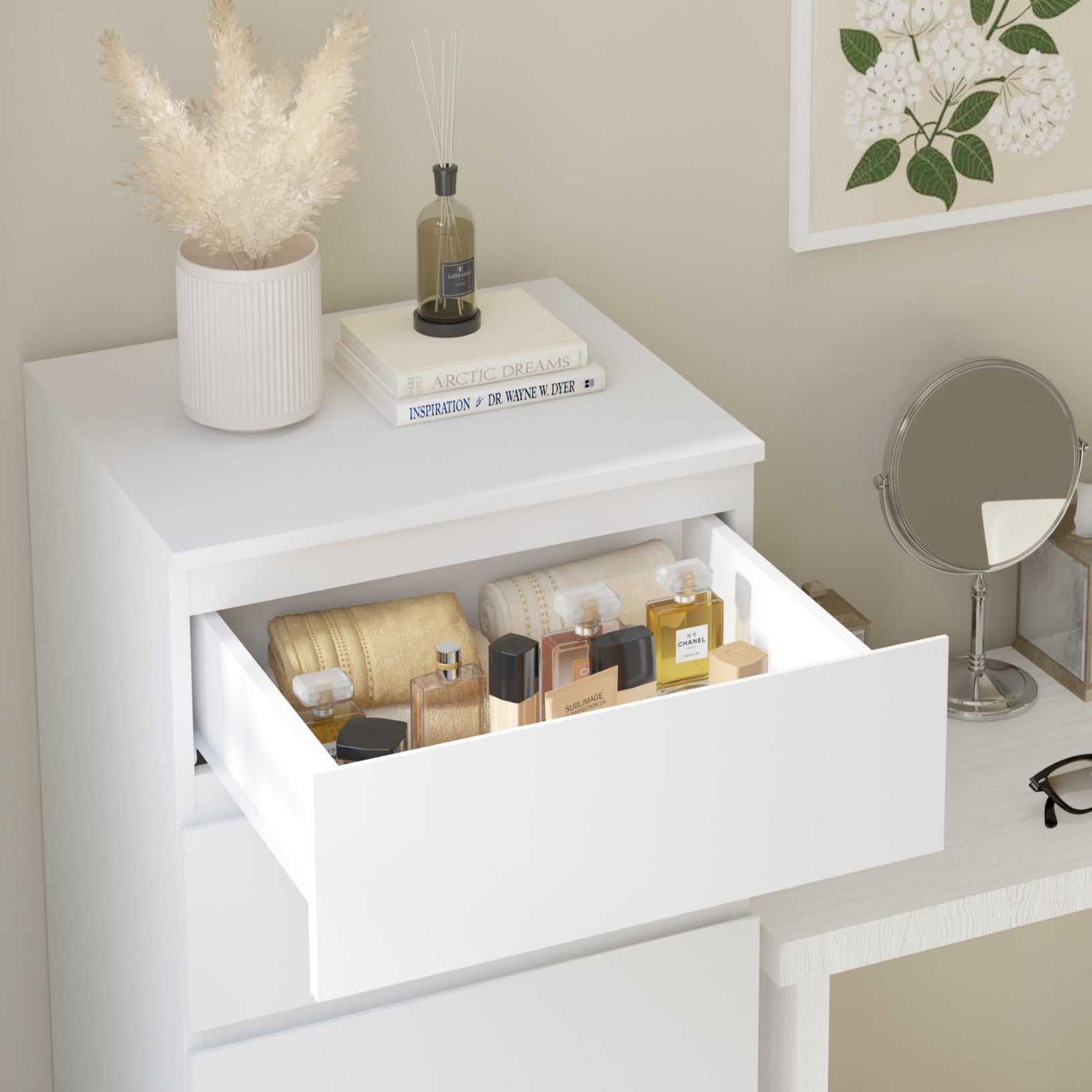 White Dresser 6 Chest of Drawers Dresser | Minimalist Storage for Bedroom