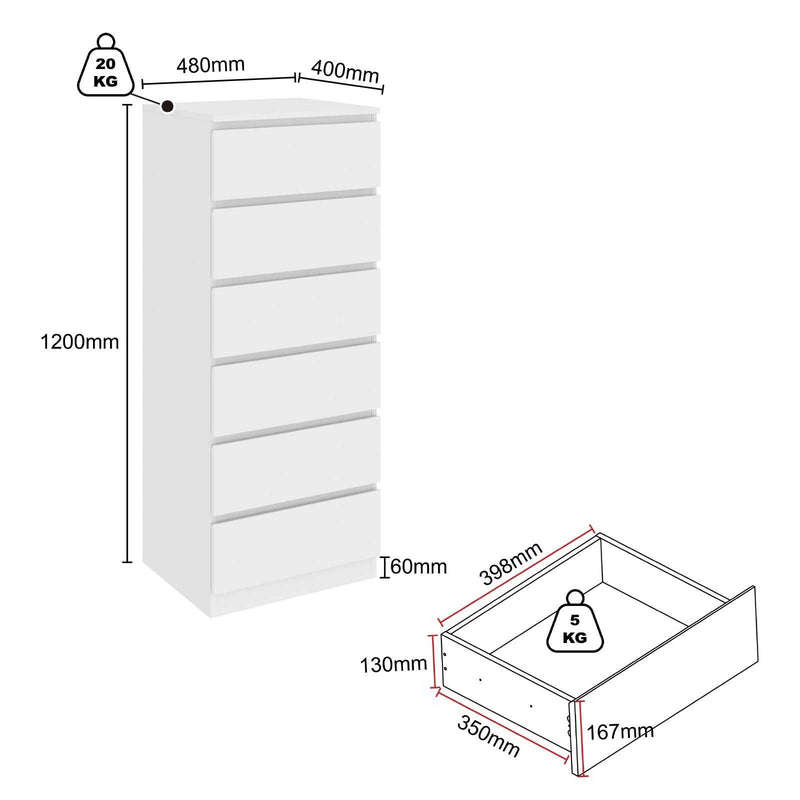 White Dresser 6 Chest of Drawers Dresser | Minimalist Storage for Bedroom