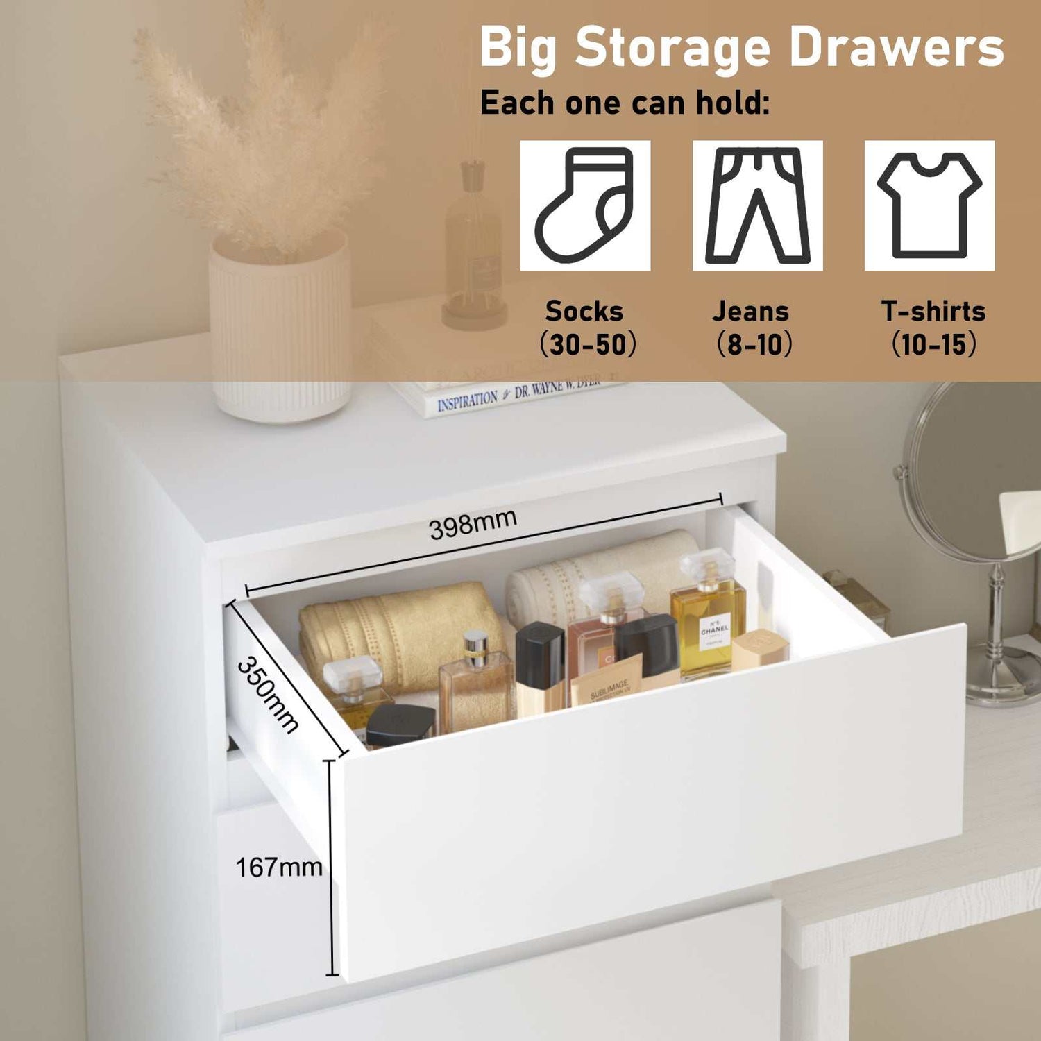 White Dresser 6 Chest of Drawers Dresser | Minimalist Storage for Bedroom