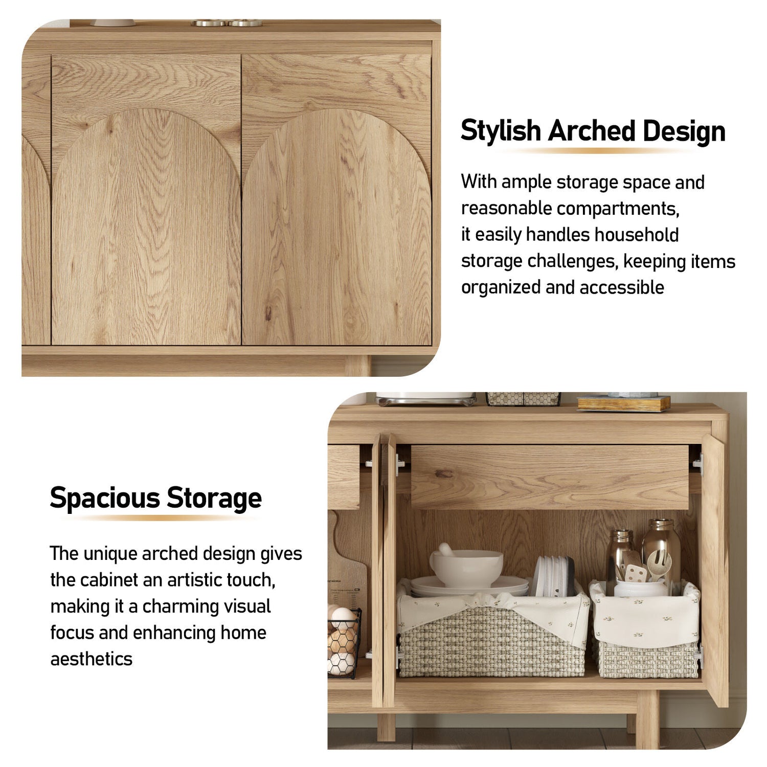 Eden Arched Tallboy and Buffet Sideboard Cabinet Bundle | Spacious Storage Solution