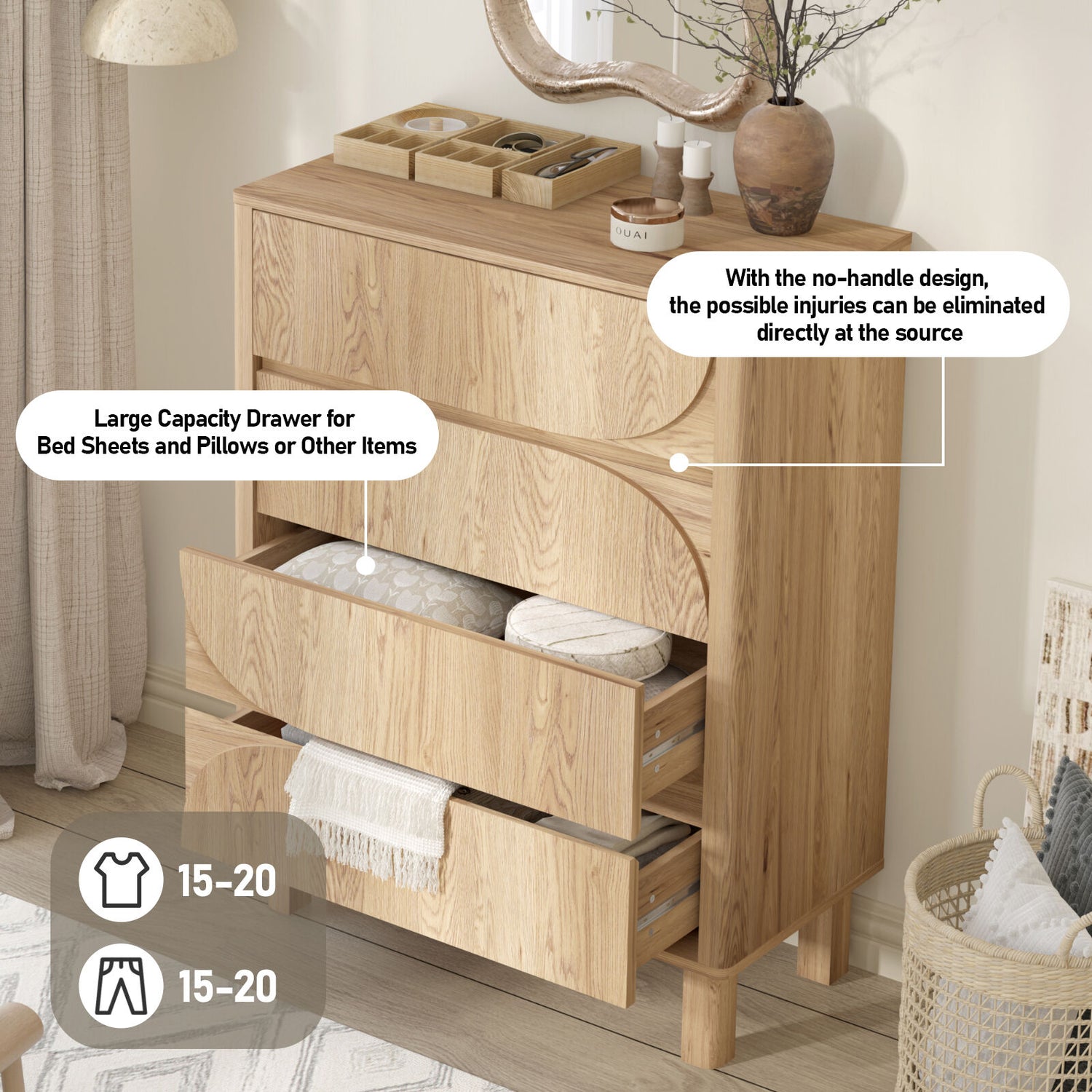 Eden Arched 4 Chest of Drawers Dresser Tallboy | Bedroom Storage Dresser Cabinet