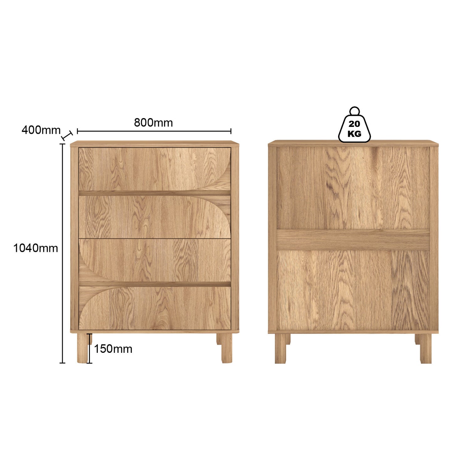 Eden Arched 4 Chest of Drawers Dresser Tallboy | Bedroom Storage Dresser Cabinet