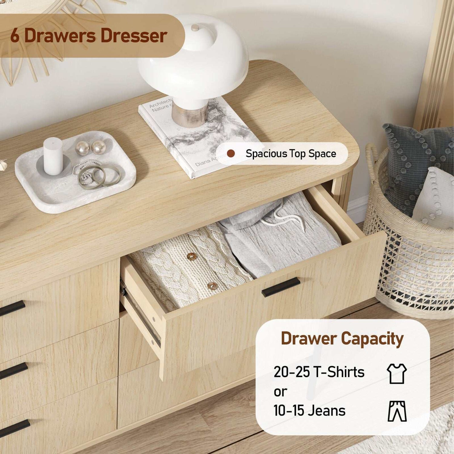 Ayla Fluted 6-Drawer Lowboy – Modern Bedroom Dresser