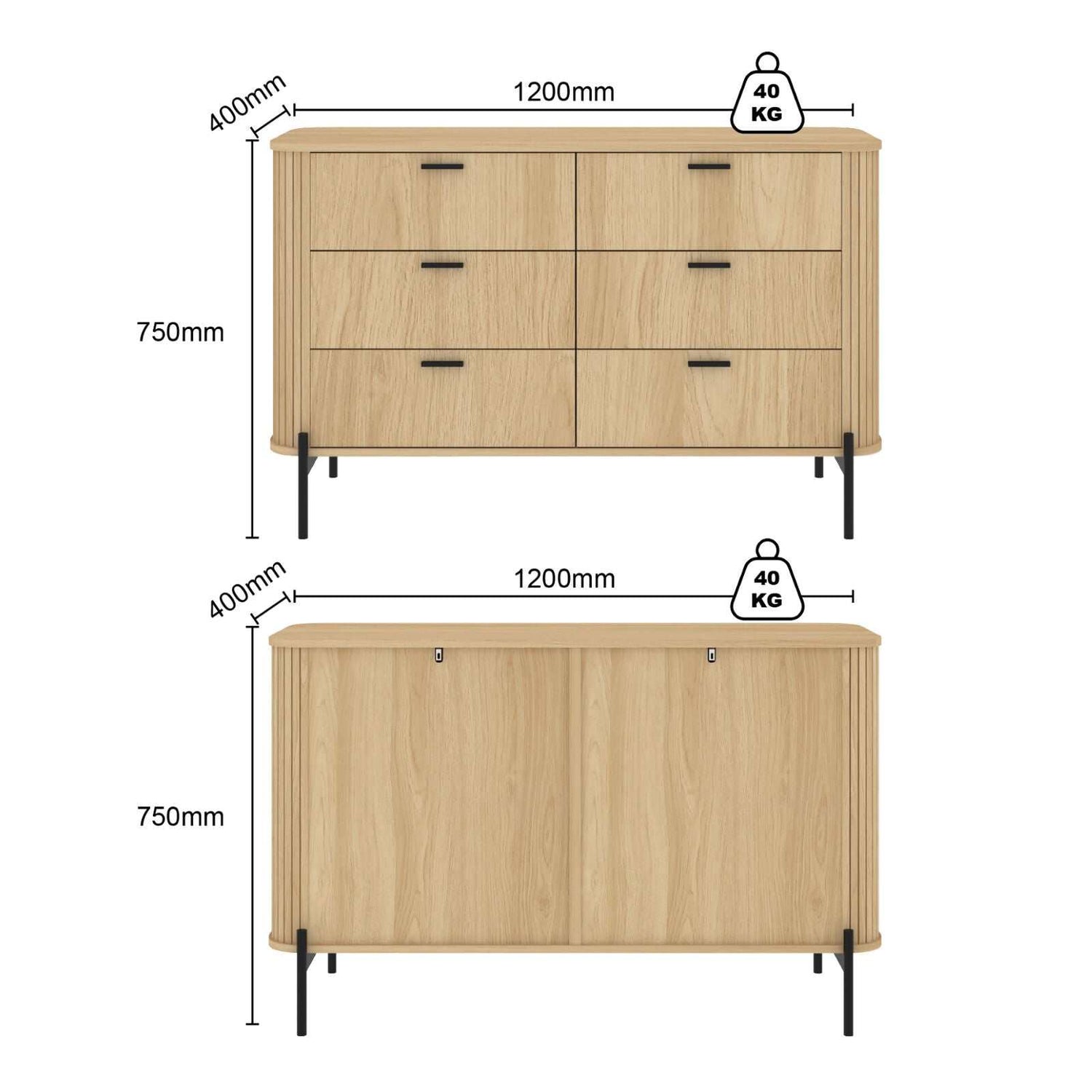 Ayla Fluted 6-Drawer Lowboy – Modern Bedroom Dresser