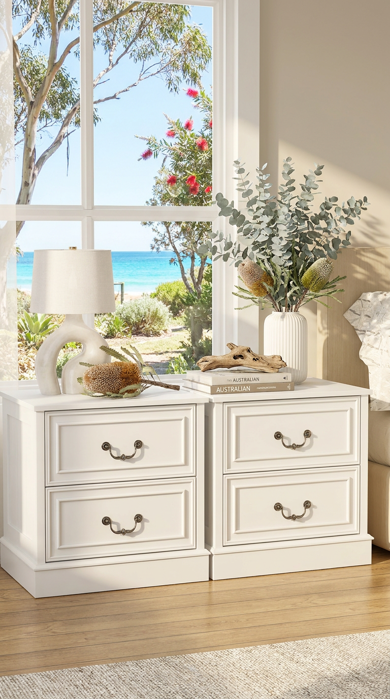 Hampton Vintage White Bedside Table Set of 2
