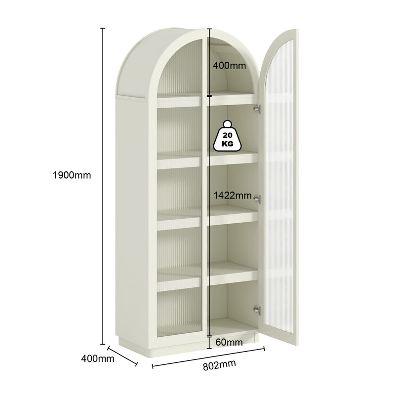 Duo Set- Sophia Ribbed Glass Door Display Cabinet With 10 Tier Shelves