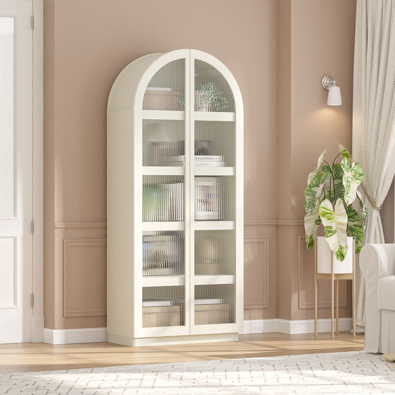Duo Set- Sophia Ribbed Glass Door Display Cabinet With 10 Tier Shelves
