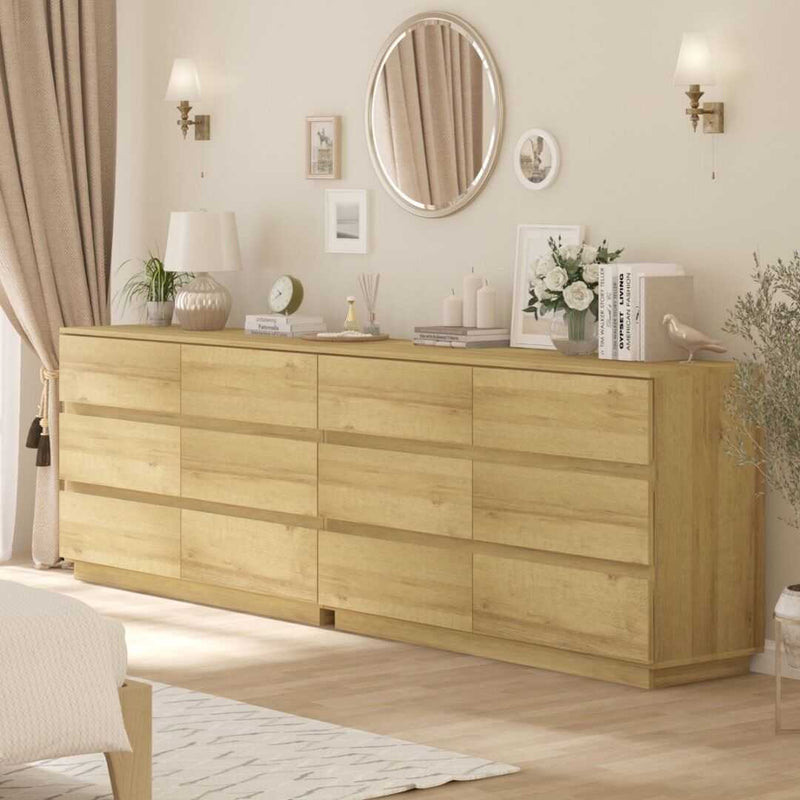Light Oak 12 Chest of Drawers Dressers Lowboy Bedroom with 12 Drawers
