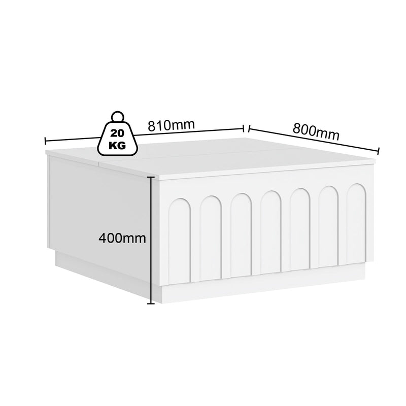 Opera White Lift Top Coffee Table with Large Hidden Compartment for Living Room