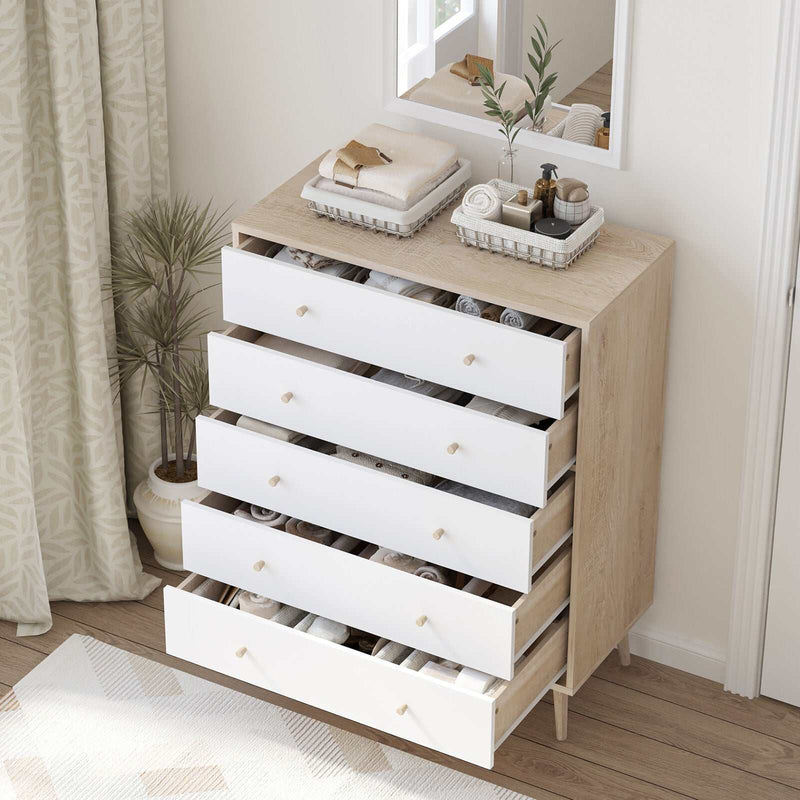 Adriana 5 Drawer Chest of Drawers Tallboy Dresser | Scandinavian Style Chest for Elegant Storage
