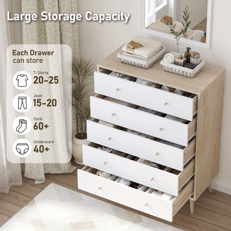 Adriana 5 Drawer Chest of Drawers Tallboy Dresser | Scandinavian Style Chest for Elegant Storage