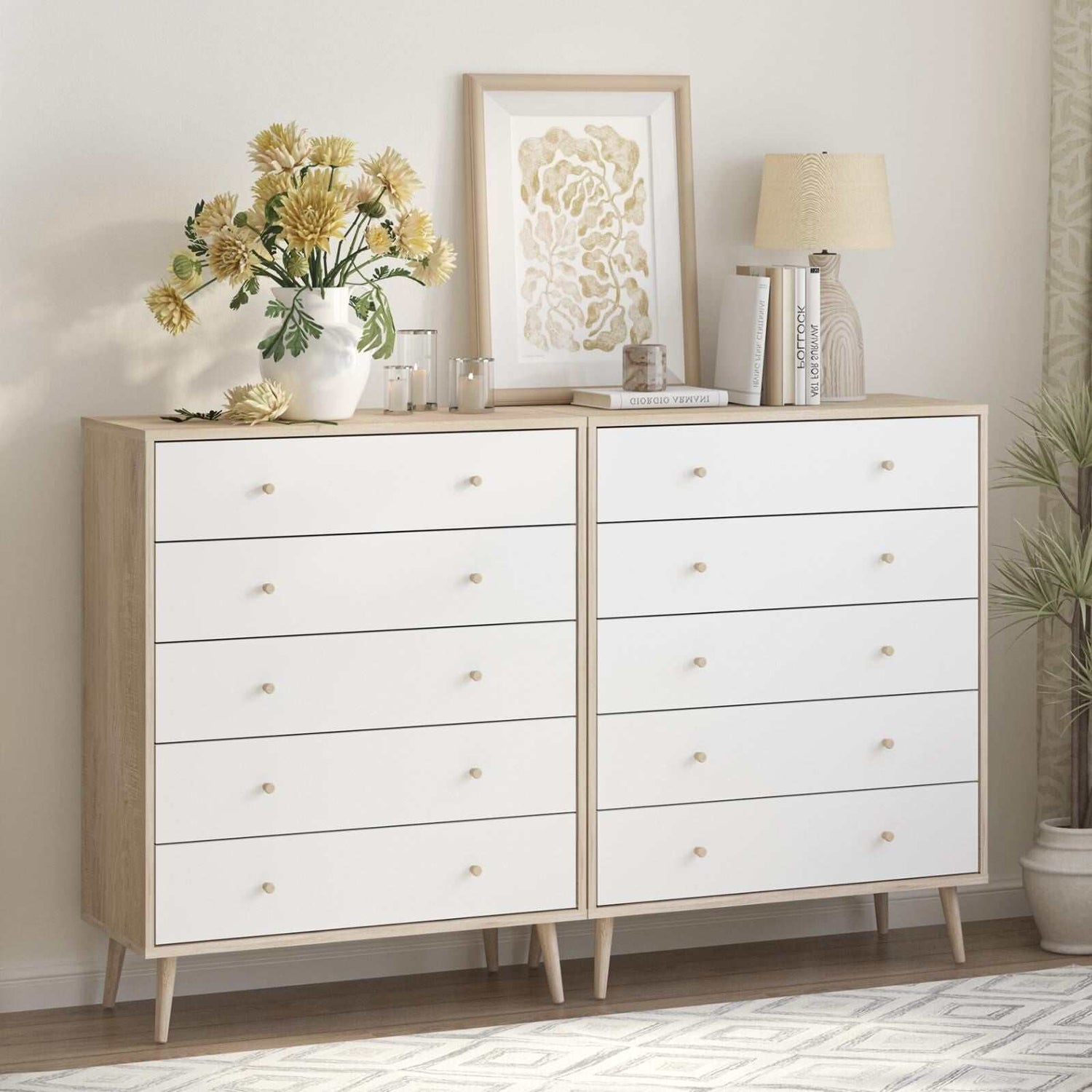 10 Drawer Chest of Drawers Tallboy Dressers | Scandinavian Style Chest for Elegant Storage