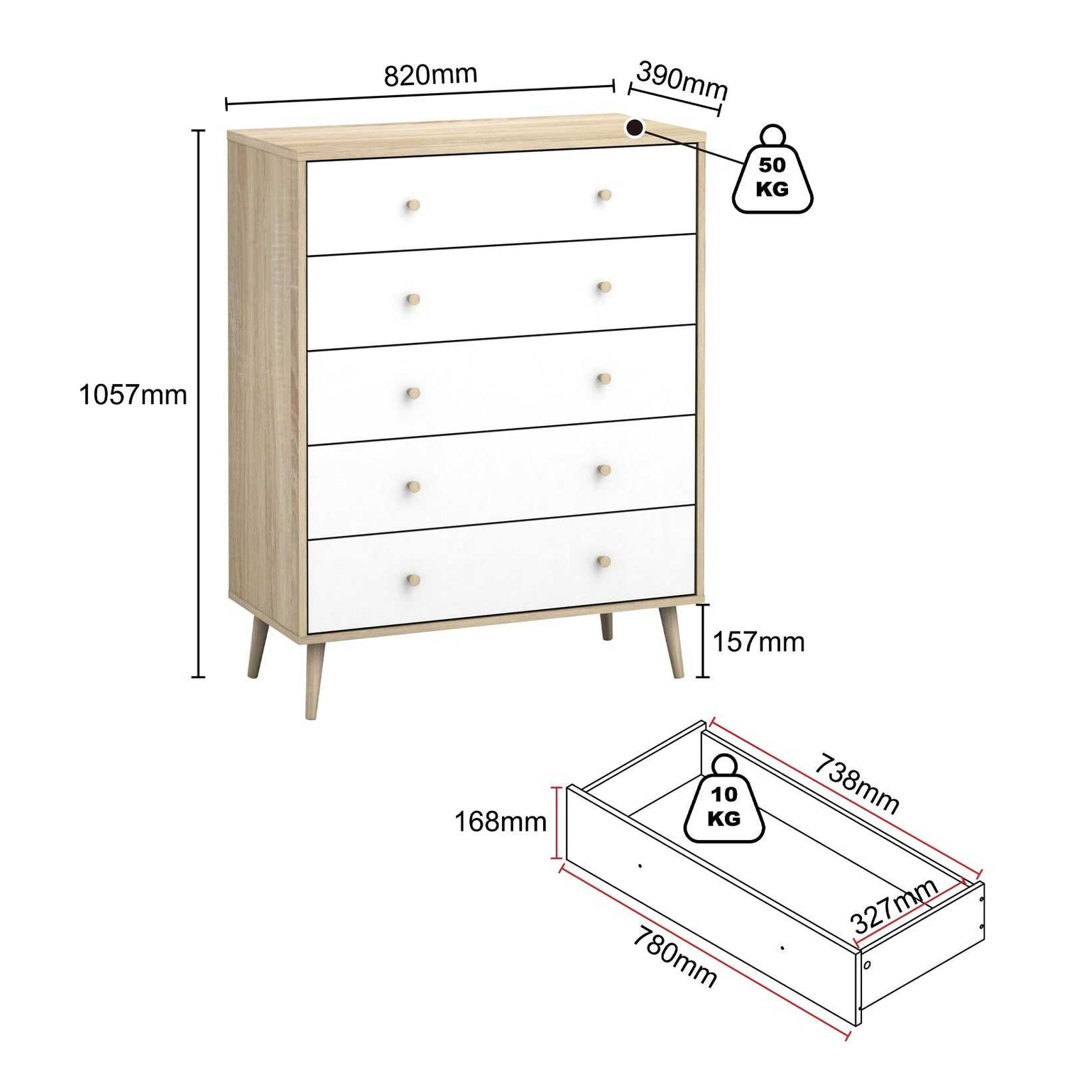 10 Drawer Chest of Drawers Tallboy Dressers | Scandinavian Style Chest for Elegant Storage