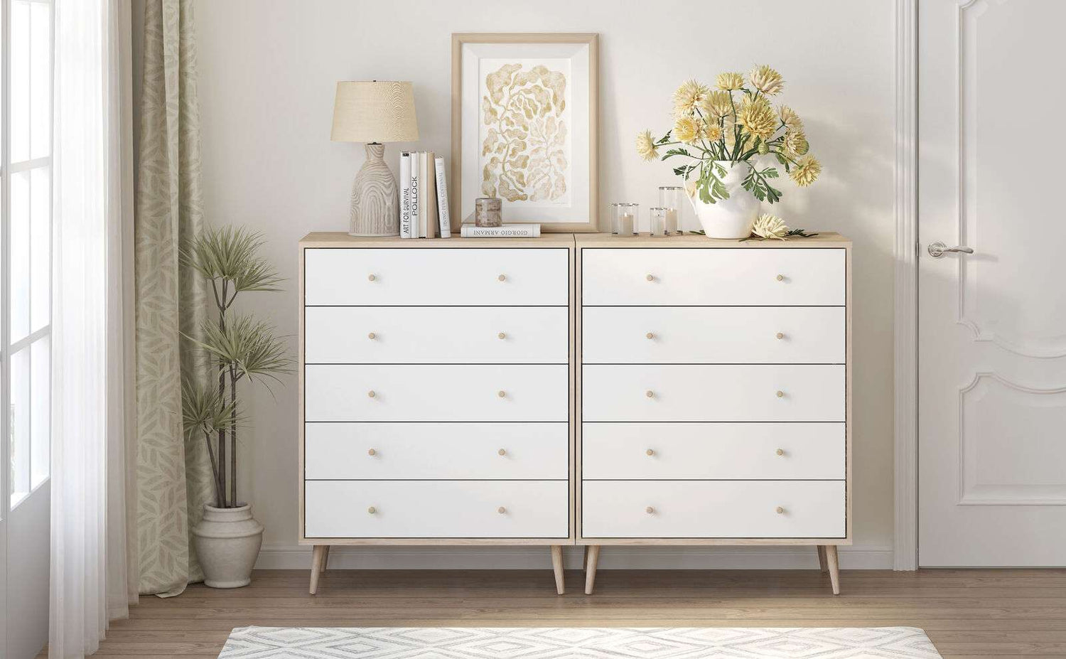 10 Drawer Chest of Drawers Tallboy Dressers | Scandinavian Style Chest for Elegant Storage