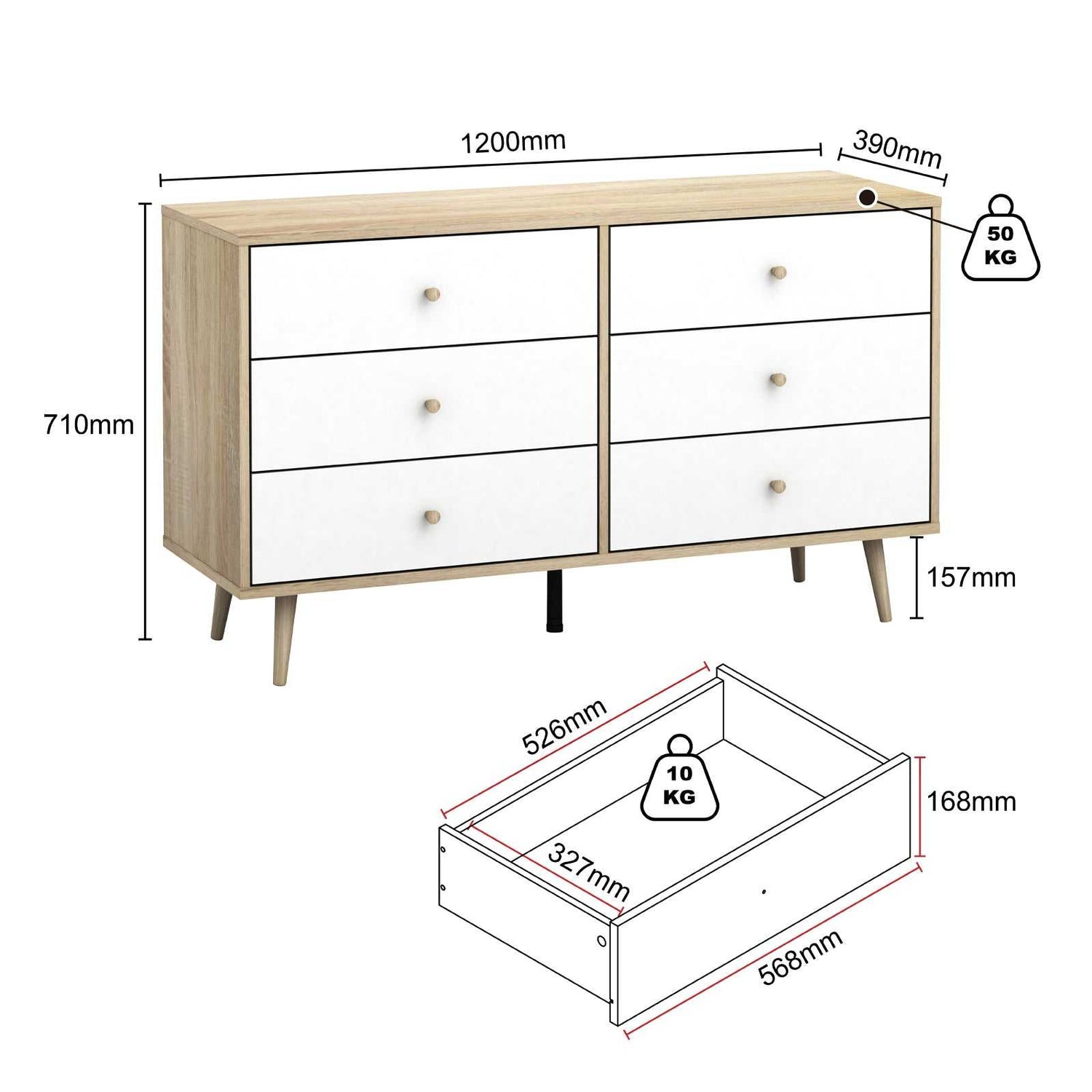 Scandi 12 Lowboy Dresser – 12 Drawer Storage Cabinet for Modern Living