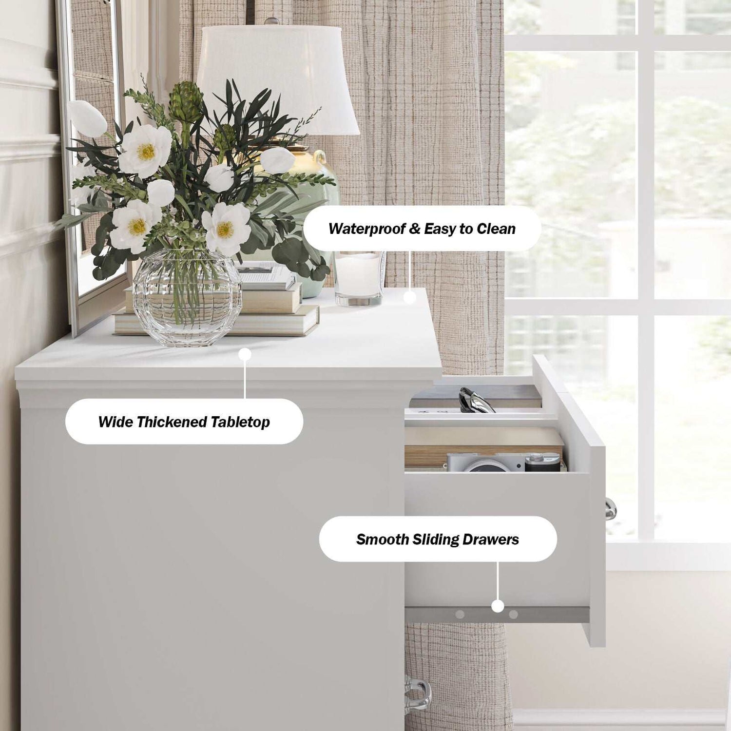 Ashford Matt White 6 Drawers Chest of Drawers Dresser | Elegant Dresser for Stylish Bedroom Storage