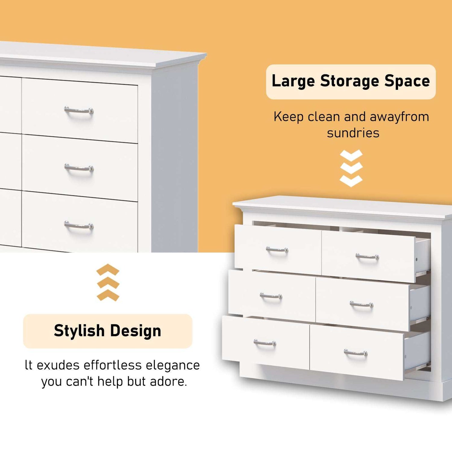 Ashford White 6 Chest of Drawers 2 Sets | Elegant Dressers for Stylish Bedroom Storage
