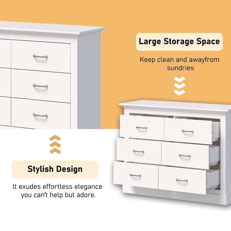 Ashford White 6 Chest of Drawers 2 Sets | Elegant Dressers for Stylish Bedroom Storage