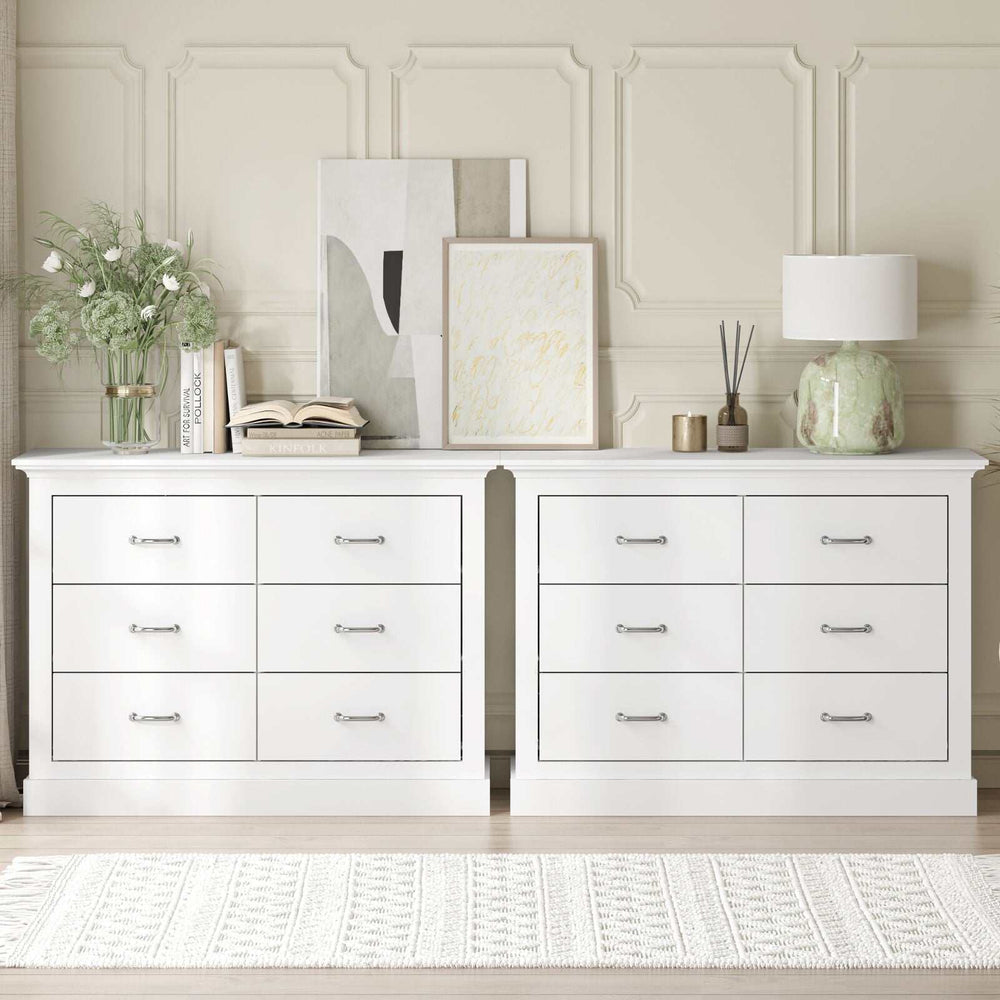 Elegant Ashford White 6 Chest of Drawers set with stylish design for bedroom storage.