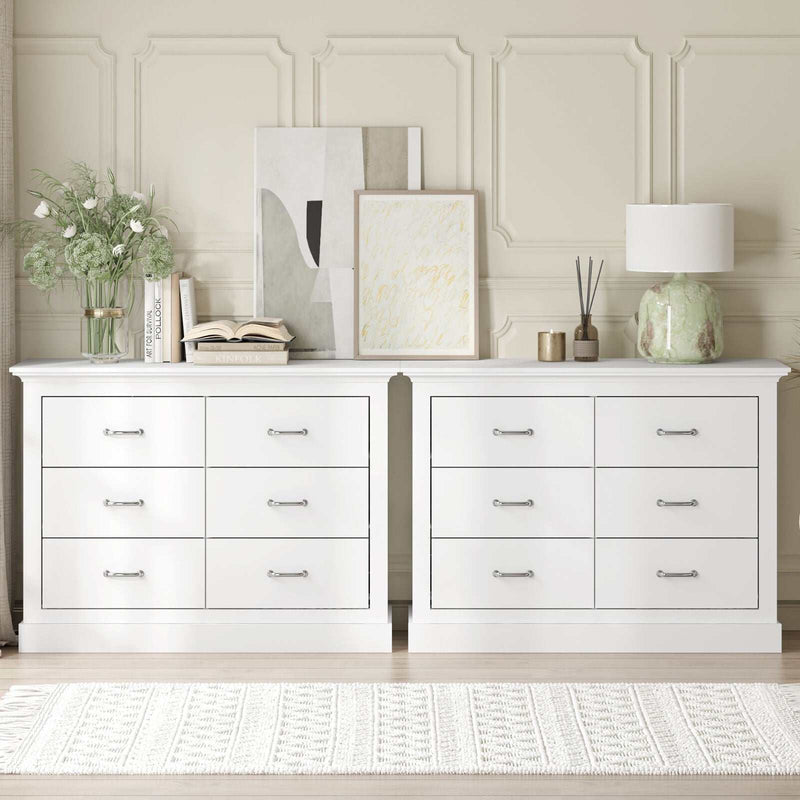 Elegant Ashford White 6 Chest of Drawers set with stylish design for bedroom storage.