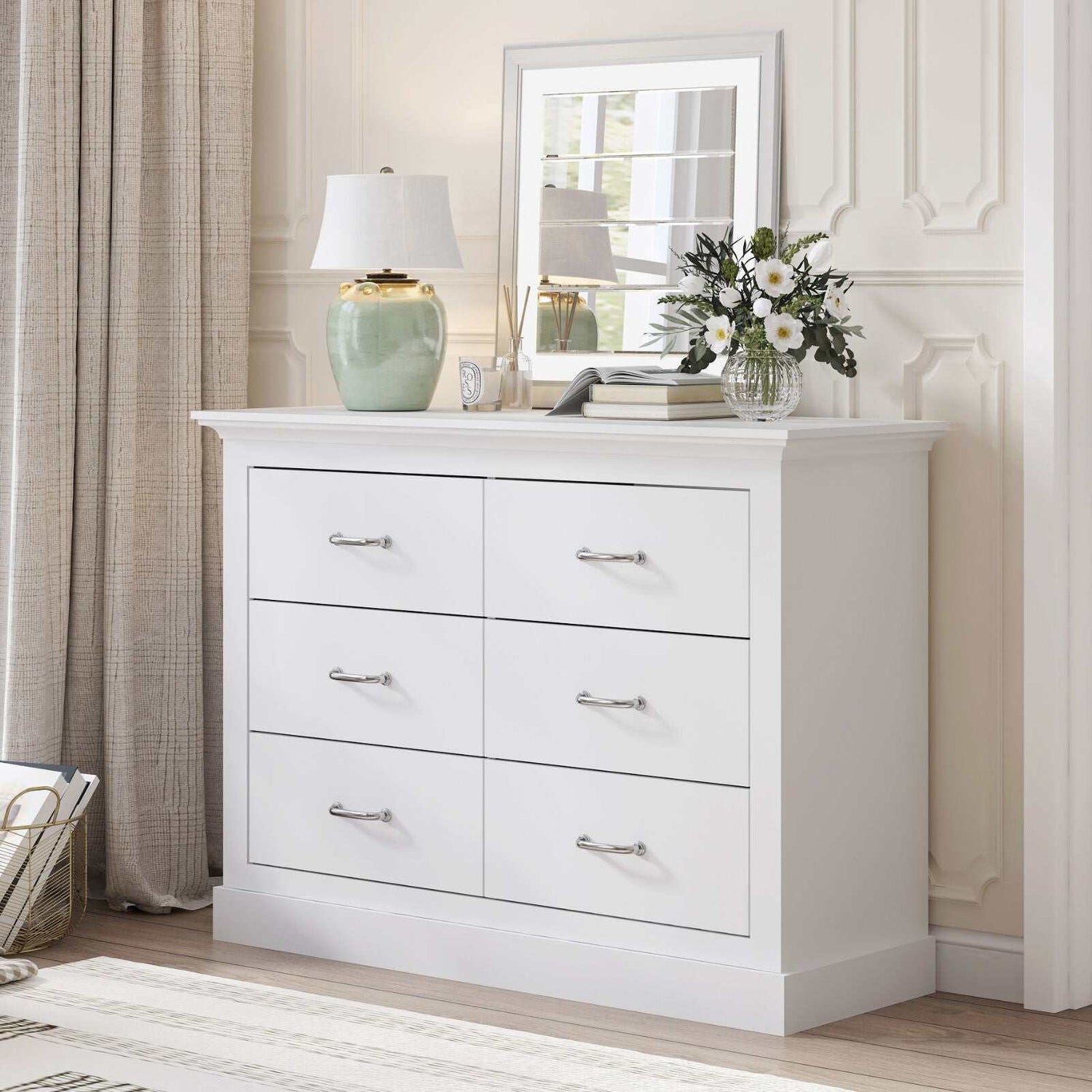 Ashford Matt White 6 Chest of Drawers with Bedside Table | Elegant Storage Solutions