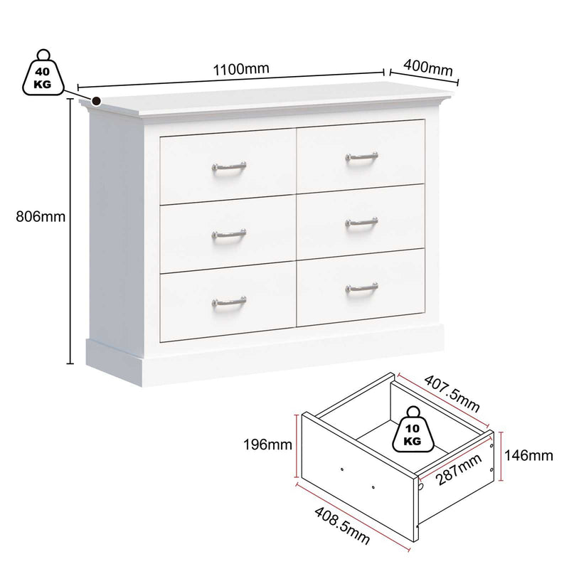Ashford Matt White 6 Chest of Drawers with Bedside Table | Elegant Storage Solutions