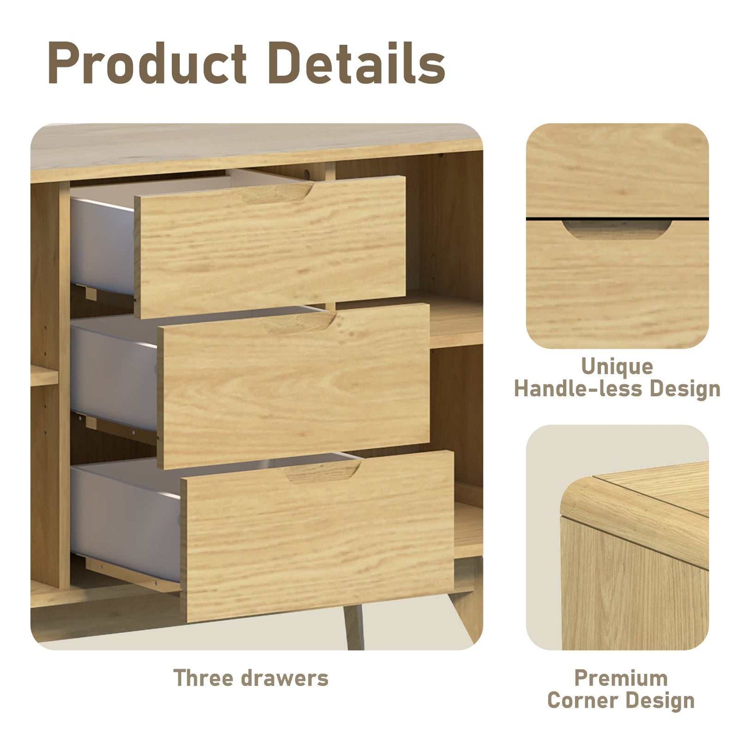 WABI-SABI Buffet Sideboard Cabinet | Storage Cupboard with Drawers Dresser for Kitchen & Hallway