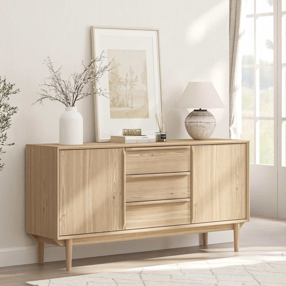 Swedish Large Buffet Sideboard with 2 Doors & 3 Drawers in Light Oak Finish - Scandi Style Storage Cabinet