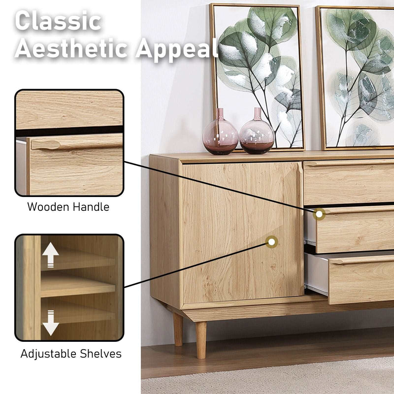 Swedish Large Buffet Sideboard Storage Cabinet - Scandi Style with 2 Doors & 3 Drawers Dresser | Spacious Storage Solution